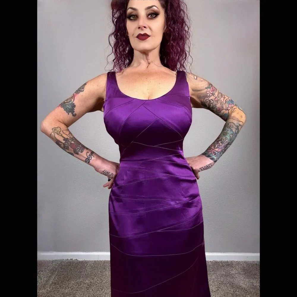 90s Jax Purple Sheath Dress Bodycon 60s Retro Mod MCM Pinup Rockabilly 10 - Picture 3 of 13